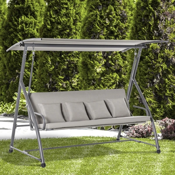  Hangmat Schommel Tuinschommel Hangbank 3-zits Schommel Met Verstelbaar Dak Ligfunctie Polyester Bruin 215 X 120 X 165 Cm 2