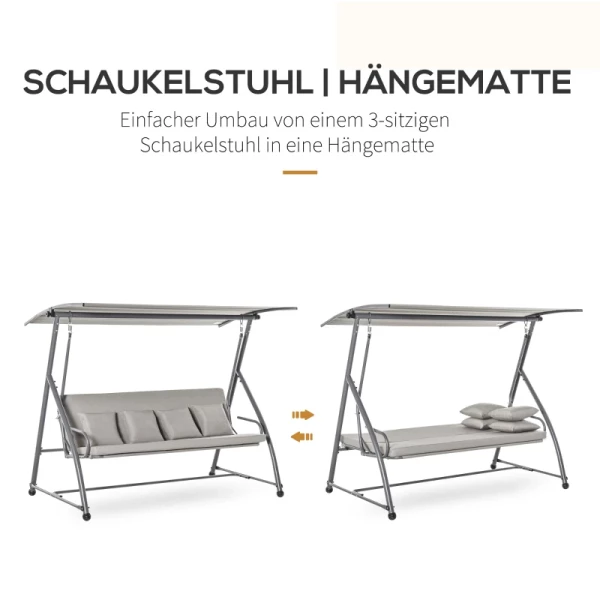  Hangmat Schommel Tuinschommel Hangbank 3-zits Schommel Met Verstelbaar Dak Ligfunctie Polyester Bruin 215 X 120 X 165 Cm 6