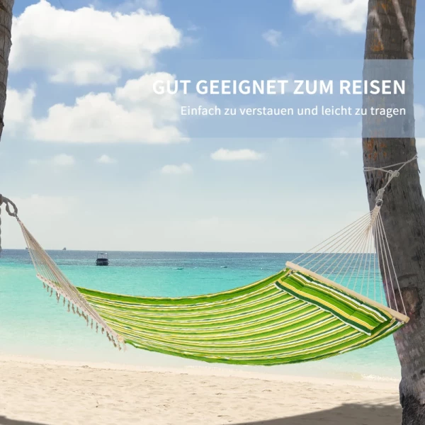  Hangmat Voor 2 Personen Met Kussens Outdoor Voor Op Reis Kamperen 240g/m² Katoen Draagvermogen Tot 180 Kg Groen Gestreept 188 X 140 Cm 6