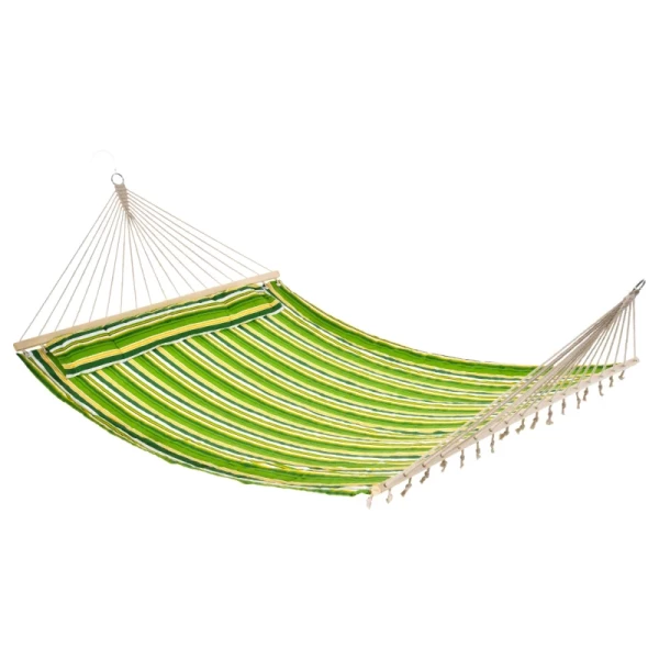 Hangmat Voor 2 Personen Met Kussens Outdoor Voor Op Reis Kamperen 240g/m² Katoen Draagvermogen Tot 180 Kg Groen Gestreept 188 X 140 Cm 1