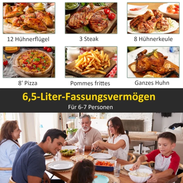  Heteluchtfriteuse 6,5 L 1700W Met 8 Menu's LED-display Mand Met Antiaanbaklaag Voor Gezond Olievrij Vetarm Koken Zwart 36,5 X 29 X 33,8 Cm 6