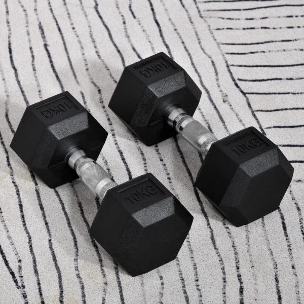  Hexagon Dumbbells Set Van 2 Gietijzeren Dumbbells Handgreep Gekartelde Dumbbell Set Dumbbell Set Gewichten Metaal Rubber Zwart 2 X 10 Kg 2