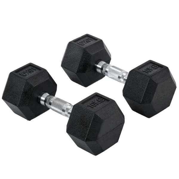 Hexagon Dumbbells Set Van 2 Gietijzeren Dumbbells Handgreep Gekartelde Dumbbell Set Dumbbell Set Gewichten Metaal Rubber Zwart 2 X 10 Kg 1