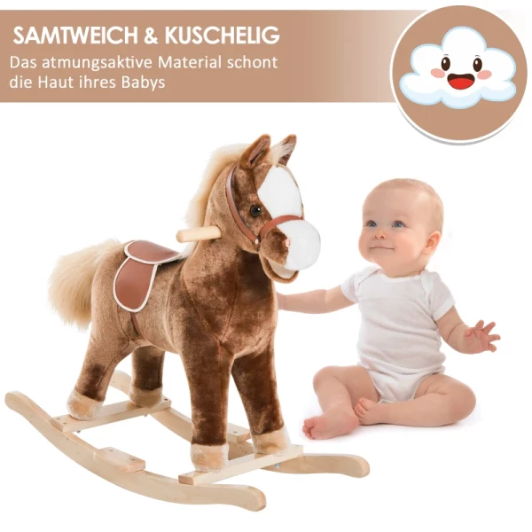  Hobbelpaard Baby Schommeldier Knuffel Kinderen Pluche Schommeldier Bruin L74 X B33 X H62 Cm 5