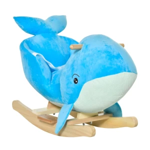  Hobbelpaard Met Walvisdesign Geluid Pluche Schommeldier Babyschommel Speelgoed Voor Kinderen Van 18-36 Maanden Populierenhout Blauw 60 X 33 X 50 Cm 1