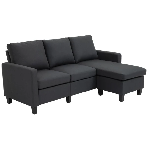 Hoekbank Stoffen Bank Hoekbank Bankenset Met Omkeerbare Chaise Longue L-vorm Linnen Donkergrijs 197 X 139 X 91 Cm 1