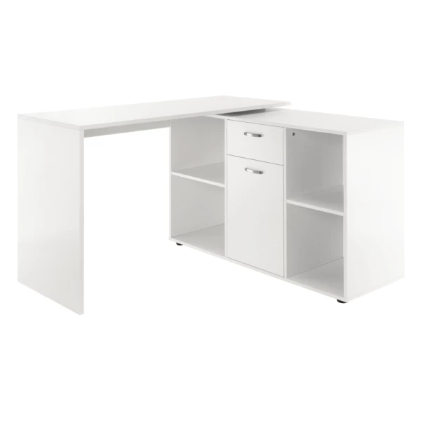 Hoekbureau Computerbureau Kantoortafel Hoekbureau Plank L-vorm 120 X 115 X 76 Cm, I-vorm 191 X 50 X 76 Cm, Wit, MDF + Metaal 1