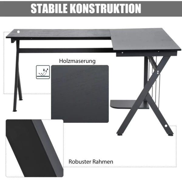  Hoekbureau Met CPU-standaard Ruimtebesparend Gamingbureau 155cm X 130cm X 76cm Zwart 4