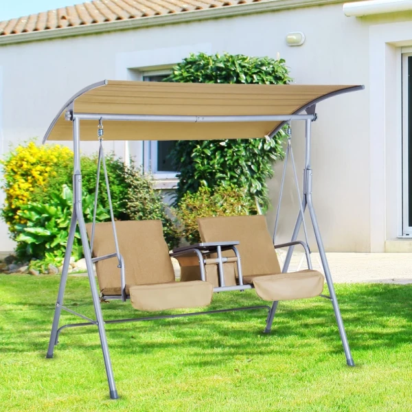  Hollywood Schommel Tuinschommel 2-zits Met Zonnekap Beige 175 X 112 X 165 Cm 2