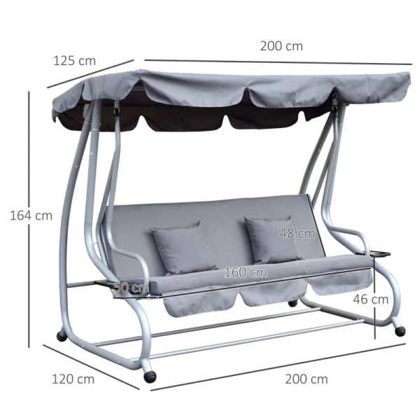  Hollywood Schommel Tuinschommel 3-zits Ligfunctie Staalgrijs 200x120x164cm 3