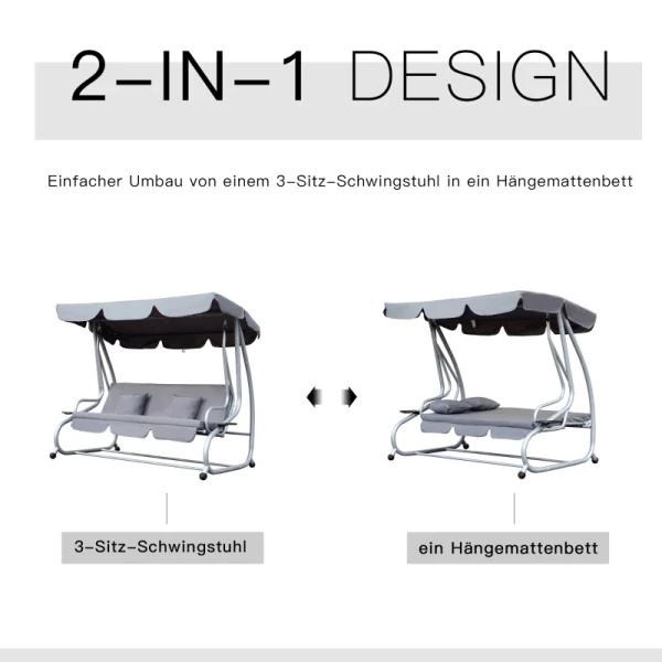  Hollywood Schommel Tuinschommel 3-zits Ligfunctie Staalgrijs 200x120x164cm 4
