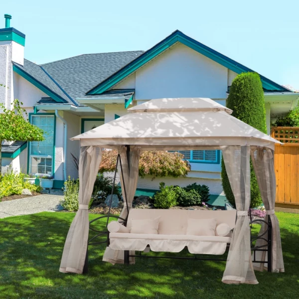  Hollywood Schommel Tuinschommel Met Zijwanden 3-zits Beige 256 X 172 X 248 Cm 2