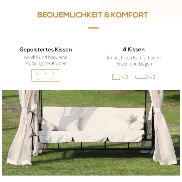  Hollywood Schommel Tuinschommel Met Zijwanden 3-zits Beige 256 X 172 X 248 Cm 5