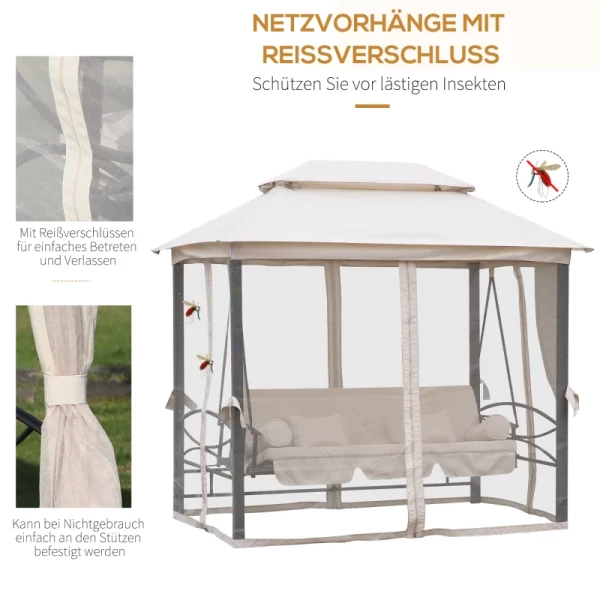  Hollywood Schommel Tuinschommel Met Zijwanden 3-zits Beige 256 X 172 X 248 Cm 6