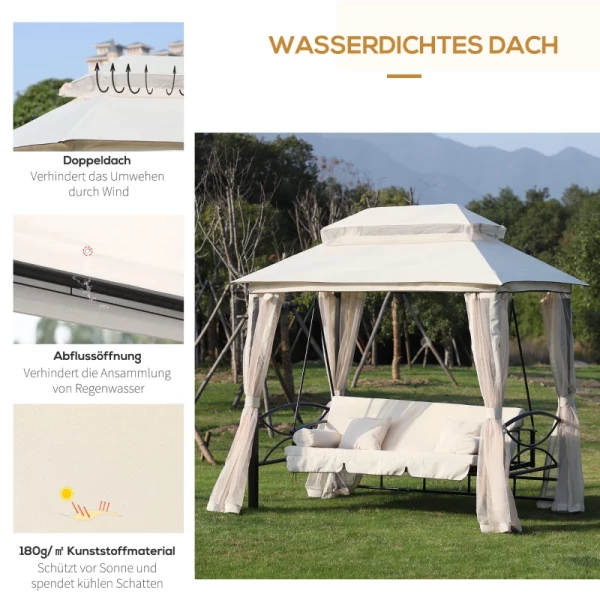  Hollywood Schommel Tuinschommel Met Zijwanden 3-zits Beige 256 X 172 X 248 Cm 7