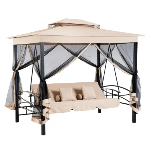  Hollywood Schommel Tuinschommel Met Zijwanden 3-zits Beige 256 X 172 X 248 Cm 1