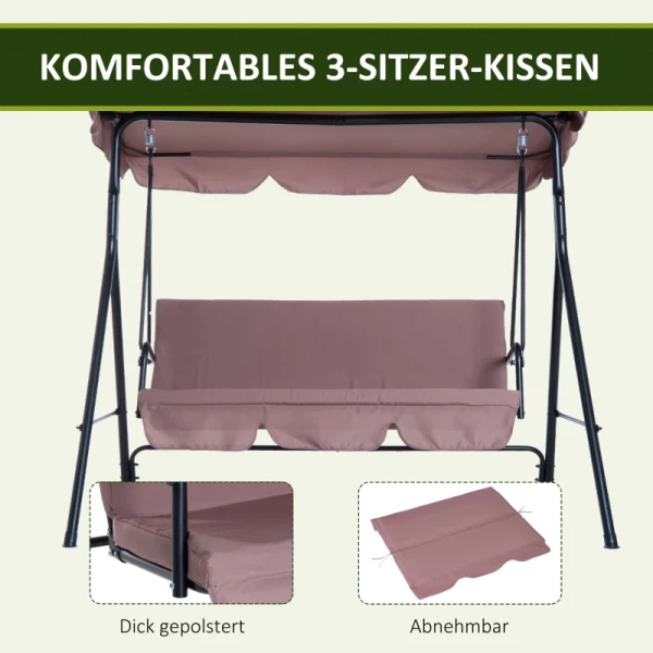  Hollywood Schommel Tuinschommel Schommelbank 3-zits Met Dak Staal Bruin 172 X 110 X 153 Cm 6