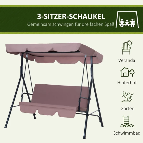  Hollywood Schommel Tuinschommel Schommelbank 3-zits Met Dak Staal Bruin 172 X 110 X 153 Cm 7