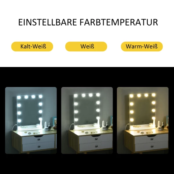  Hollywood-spiegel Met Verlichting, Make-upspiegel Voor Make-uptafel, Theaterspiegel Make-upspiegel Met Licht 3 Kleurtemperatuur, Met USB 12 LED-licht 5