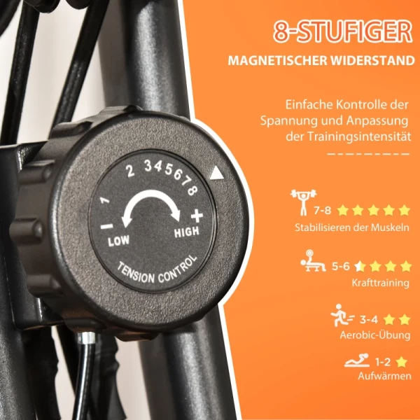  Hometrainer X-Bike 2-in-1 Fietstrainer LCD Display Opvouwbare Hometrainer Met 8 Verstelbare Magnetische Weerstandsniveaus En 1 Paar Spankabels Staal Rood 97x51x115 Cm 6
