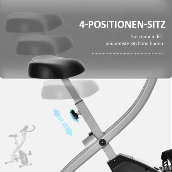 Hometrainer X-Bike Fietstrainer Met 8 Niveaus Van Instelbare Magnetische Weerstand, Opvouwbare Fitnessfiets, In Hoogte Verstelbaar, LCD-trainingscomputer, Handpolssensoren, Grijs + Zwart, 86 X 47 X 112 Cm 6
