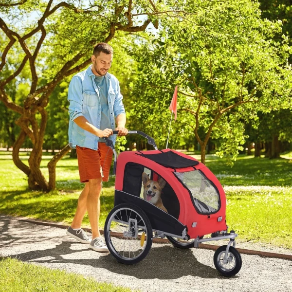  Hondenaanhanger Met Joggerfunctie Universele Koppeling Staal Rood+Zwart 2