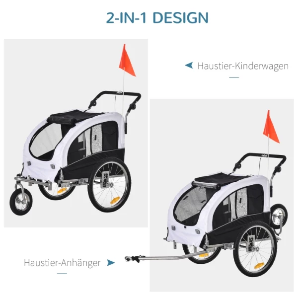  Hondenaanhanger Met Joggerfunctie Universele Koppeling Staal Wit+Zwart 5