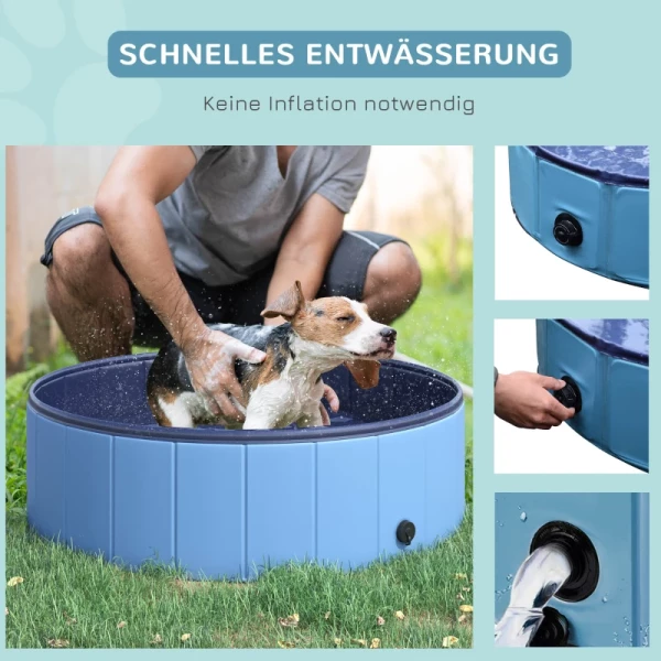  Hondenbad Opvouwbaar Bad Hondenzwembad Peuterbad Zwembad Waterbad Voor Honden En Katten Zwembad Kunststof + Hout Blauw Ø100 X H30 Cm 6