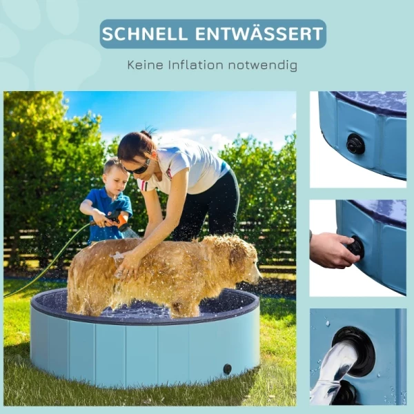  Hondenbad Opvouwbaar Bad Hondenzwembad Peuterbad Zwembad Waterbad Voor Honden En Katten Zwembad Kunststof + Hout Blauw Ø120 X H30 Cm 6