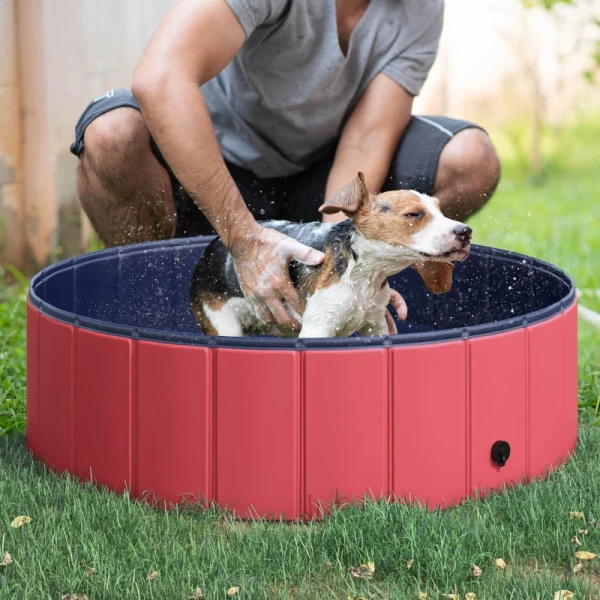  Hondenbad Opvouwbaar Bad Hondenzwembad Peuterbad Zwembad Waterbad Voor Honden En Katten Zwembad Kunststof + Hout Rood Ø100 X H30 Cm 2