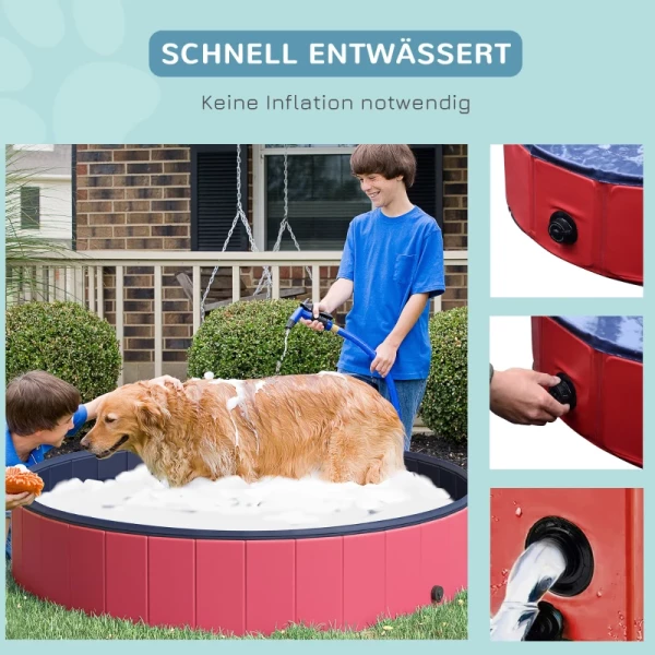  Hondenbad Opvouwbaar Bad Hondenzwembad Peuterbad Zwembad Waterbad Voor Honden En Katten Zwembad Kunststof + Hout Rood Ø160 X 30H Cm 6