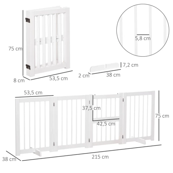  Hondenbarrièrehek Veiligheidshek Beschermhek Configuratiehek Opvouwbaar Met 4 Stuks Grenen Hout Wit 215 X 38 X 75 Cm 3