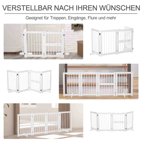  Hondenbarrièrehek Veiligheidshek Beschermhek Configuratiehek Opvouwbaar Met 4 Stuks Grenen Hout Wit 215 X 38 X 75 Cm 4