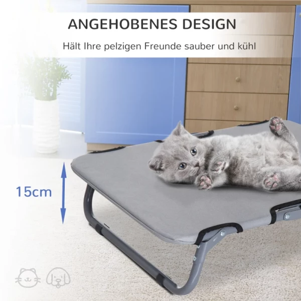  Hondenbed Outdoor Opvouwbare Pet Lounger Dog Lounger Dog Sleeper Verhoogd Pet Bed Small Dog Sleeper, Metaal, Oxford, Grijs, 59 X 46 X 15 Cm 4