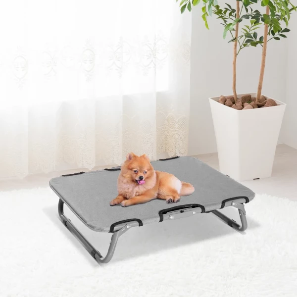  Hondenbed Outdoor Opvouwbare Pet Lounger Dog Lounger Dog Sleeper Verhoogd Pet Bed Small Dog Sleeper, Metaal, Oxford, Grijs, 59 X 46 X 15 Cm 10