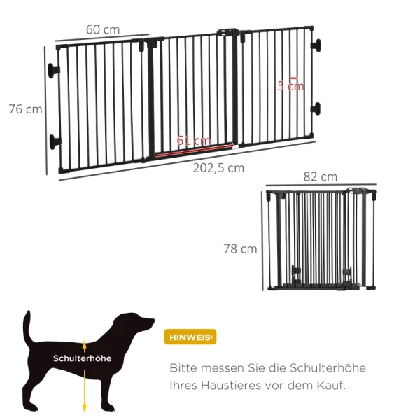  Hondenhekje Hek Huisdierhek Hoekverstelbaar Opvouwbaar Configuratiehek Met Automatisch Sluitende Deur 3 Panelen Zwart 202,5 ​​x 76 Cm 3