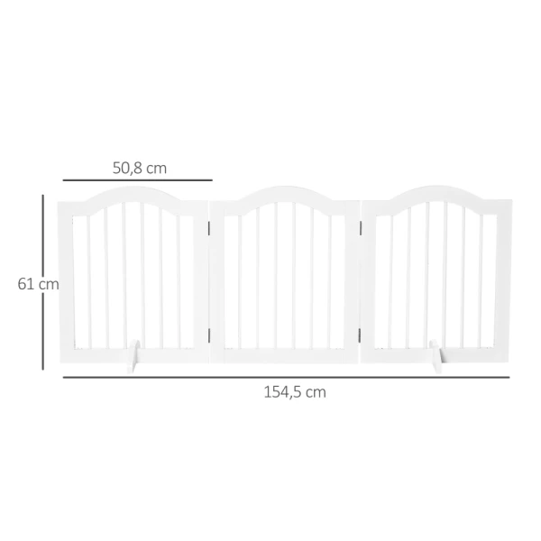  Hondenhekje Veiligheidshek Hondenrek Configuratie Rooster 3-delig Met Twee Steunpoten Opklapbaar Geschikt Voor Binnen En Buiten MDF Wit 154,5x29,5x61 Cm 3