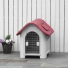  Hondenhok Outdoor Hondenhok Met Dakluik Poort Schuilplaats Voor Kleine Honden Kooi Voor Kleine Dieren Luchtcirculatie Waterdicht Metaal PP Rood + Lichtgrijs 59 X 75 X 66 Cm 2