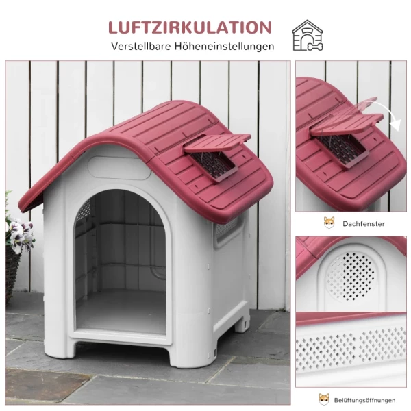  Hondenhok Outdoor Hondenhok Met Dakluik Poort Schuilplaats Voor Kleine Honden Kooi Voor Kleine Dieren Luchtcirculatie Waterdicht Metaal PP Rood + Lichtgrijs 59 X 75 X 66 Cm 6