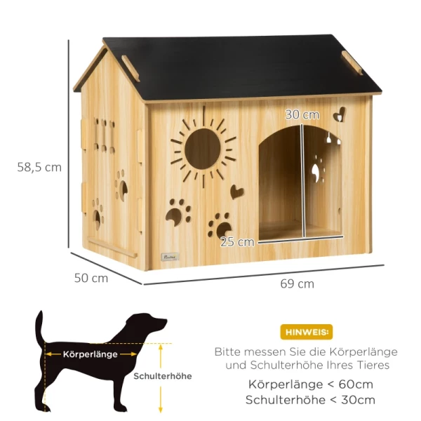  Hondenkennel, Met Ventilatiegaten, Weerbestendig, Houtmateriaal, Zwart+houtkleur, 69 X 50 X 58,5 Cm 3