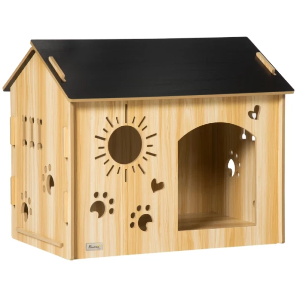 Hondenkennel, Met Ventilatiegaten, Weerbestendig, Houtmateriaal, Zwart+houtkleur, 69 X 50 X 58,5 Cm 1