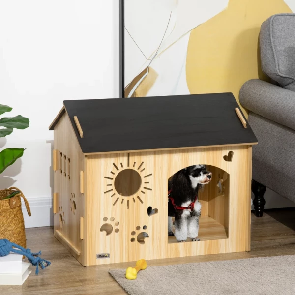  Hondenkennel, Met Ventilatiegaten, Weerbestendig, Houtmateriaal, Zwart+houtkleur, 69 X 50 X 58,5 Cm 10