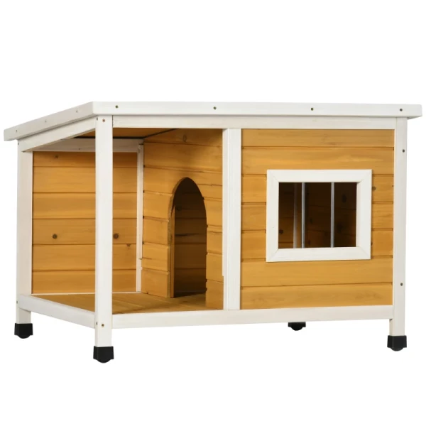 Hondenkennel Met Veranda, Dak Dat Open Kan, Raam, Verstelbare Voeten, Natuurlijk Hout, Oranje, 85,5 X 62 X 60 Cm 1