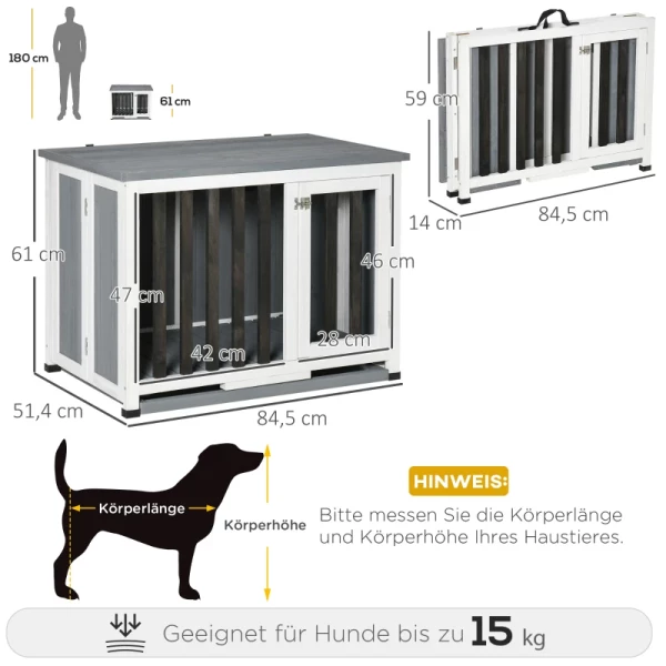  Hondenkrat, Hondenkooi, Verwijderbare Vloerbak, Inklapbaar, Voor Kleine Middelgrote Honden, Grijs 3