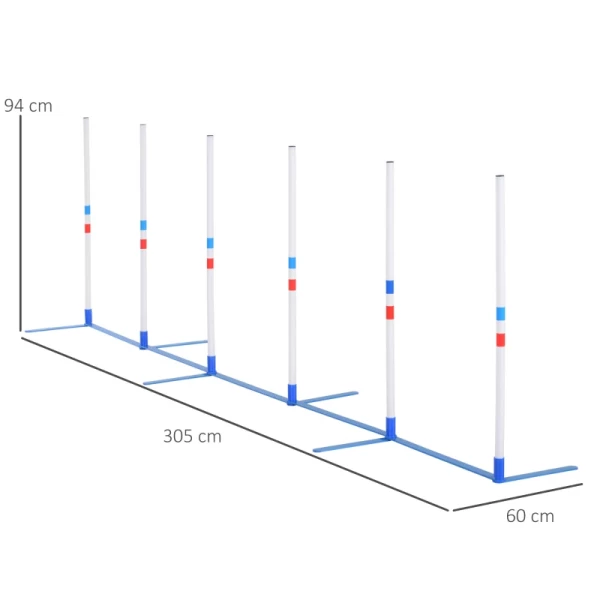  Hondenslalompalen Behendigheidstraining Voor Huisdieren Hondentrainingsset Incl. 600D Tas Gemakkelijk Mee Te Nemen Polyester Kunststof Wit+Blauw 305 X 60 X 94 Cm 3