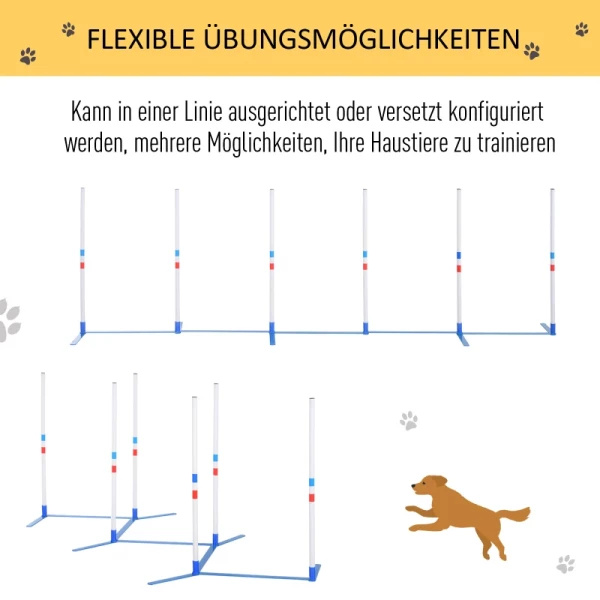  Hondenslalompalen Behendigheidstraining Voor Huisdieren Hondentrainingsset Incl. 600D Tas Gemakkelijk Mee Te Nemen Polyester Kunststof Wit+Blauw 305 X 60 X 94 Cm 4