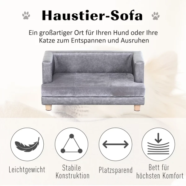  Hondensofa Dierensofa Hondenbed Hondenmat Kunstleer Kort Pluche Grijs 68 X 41 X 32 Cm 5