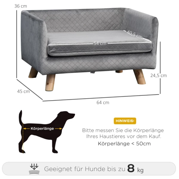  Hondensofa Met Houten Poten Hondenbed Pet Sofa Hondenmat Voor Kleine Honden Tot 8 Kg Velvet Touch Grijs 64 X 45 X 36 Cm 3