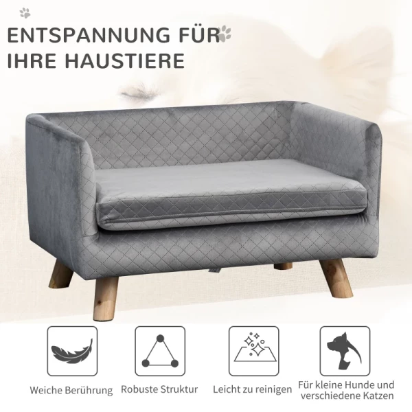  Hondensofa Met Houten Poten Hondenbed Pet Sofa Hondenmat Voor Kleine Honden Tot 8 Kg Velvet Touch Grijs 64 X 45 X 36 Cm 4