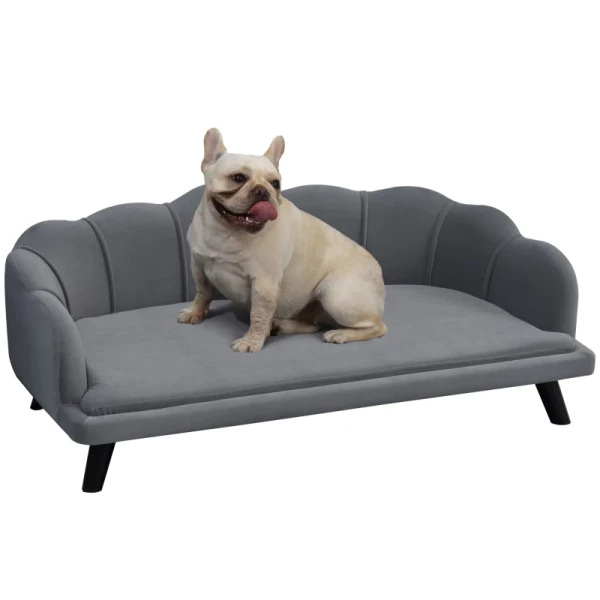 Hondensofa Met Rugleuning Dierensofa Met Houten Poten Hondenmand Zachte Hoes, Kattensofa Donkergrijs 98,5x60,5x35,5 Cm 1